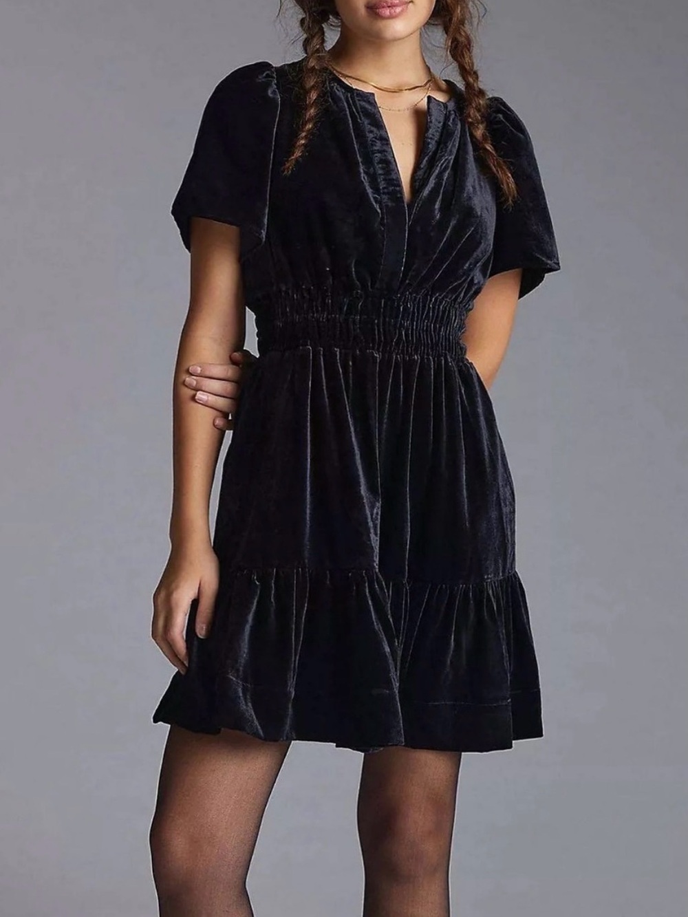 Maeve by Anthropologie Black Velvet Somerset Mini Dress size L